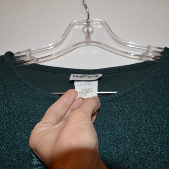 BonWorth Dark Green Polyester Short Sleeves Pressed-up Floral Texture Blouse L - Picture 11 of 13